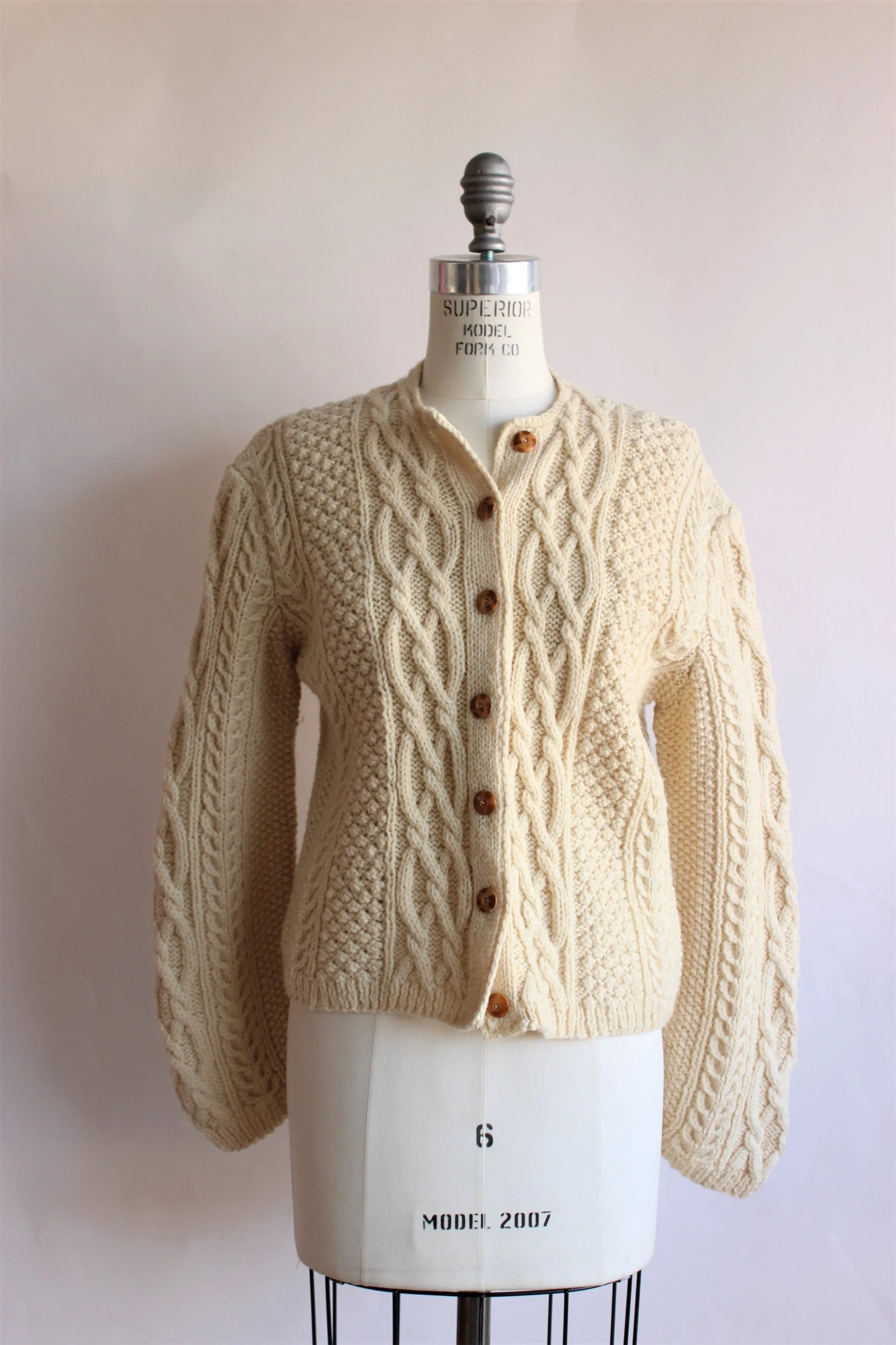 Vintage 1950s Ivory Cableknit Cardigan Sweater