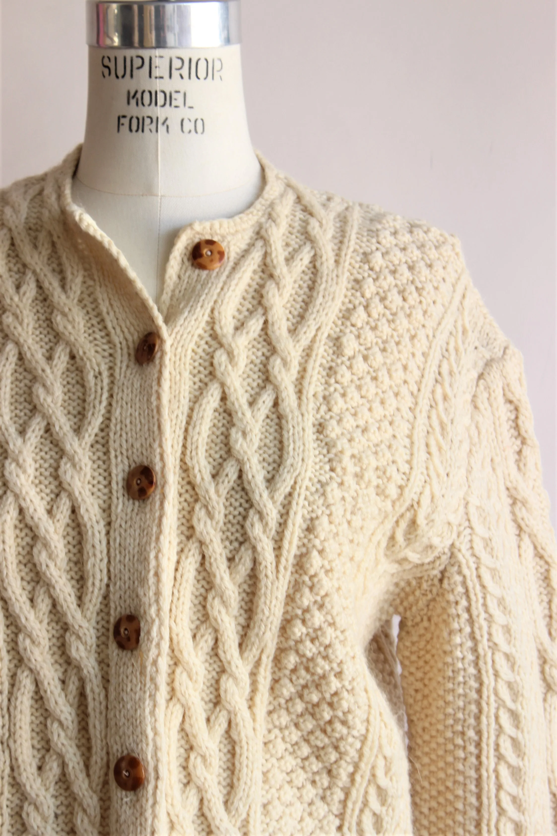 Vintage 1950s Ivory Cableknit Cardigan Sweater