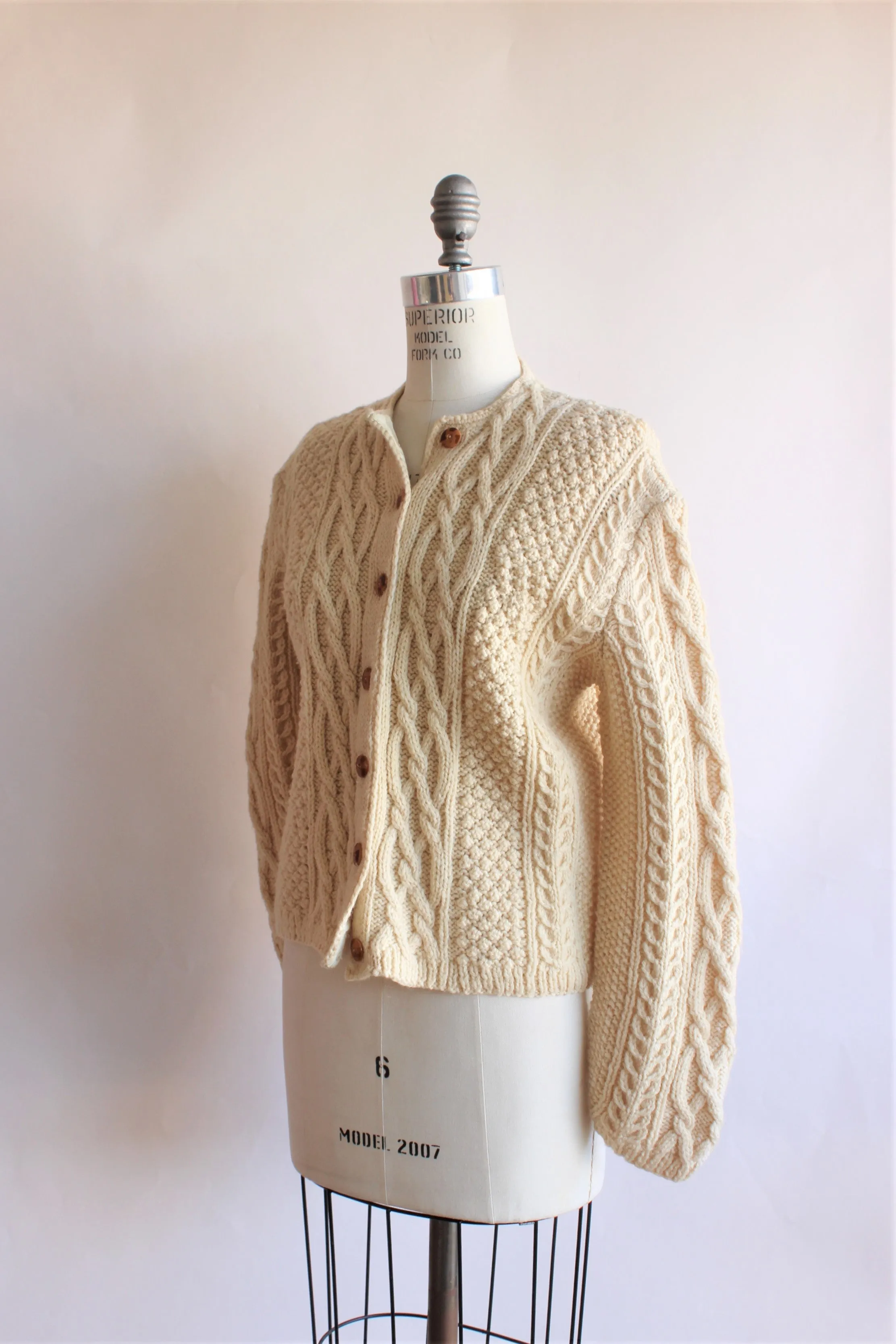 Vintage 1950s Ivory Cableknit Cardigan Sweater