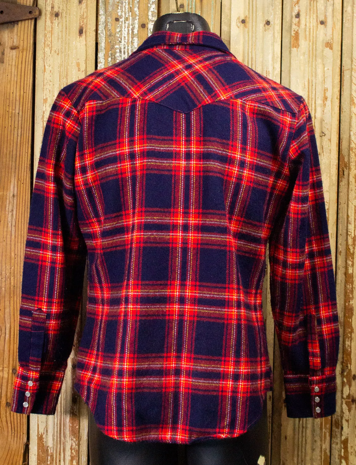 Vintage Rugged Red and Navy Blue Plaid Flannel Western Shirt 80s Large