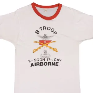 VINTAGE US ARMY B TROOP AIRBORNE 1 SQDN 17 CAV TEE SHIRT 1980S SMALL MADE IN USA