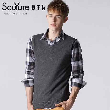 Vomint Classic Mens' Pullover Sweater Vest V-Neck New Sweater 100% Cotton Knitted Plus Size Slim Class Vest Size: S-3XL  S6AW003