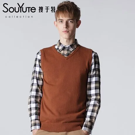 Vomint Classic Mens' Pullover Sweater Vest V-Neck New Sweater 100% Cotton Knitted Plus Size Slim Class Vest Size: S-3XL  S6AW003