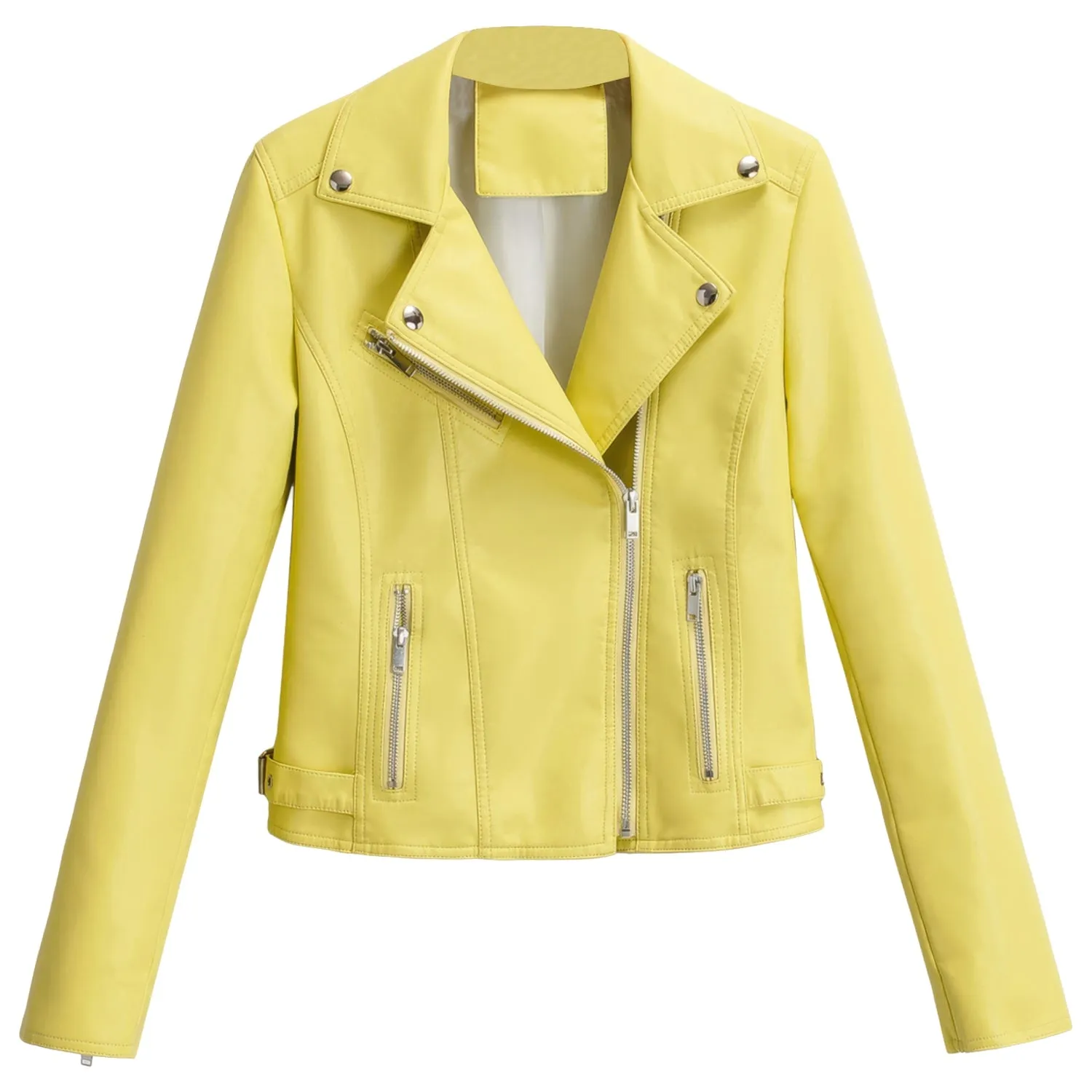 Women's Yellow Sheepskin Biker Jacket - Edgy Asymmetric Motorcycle Style