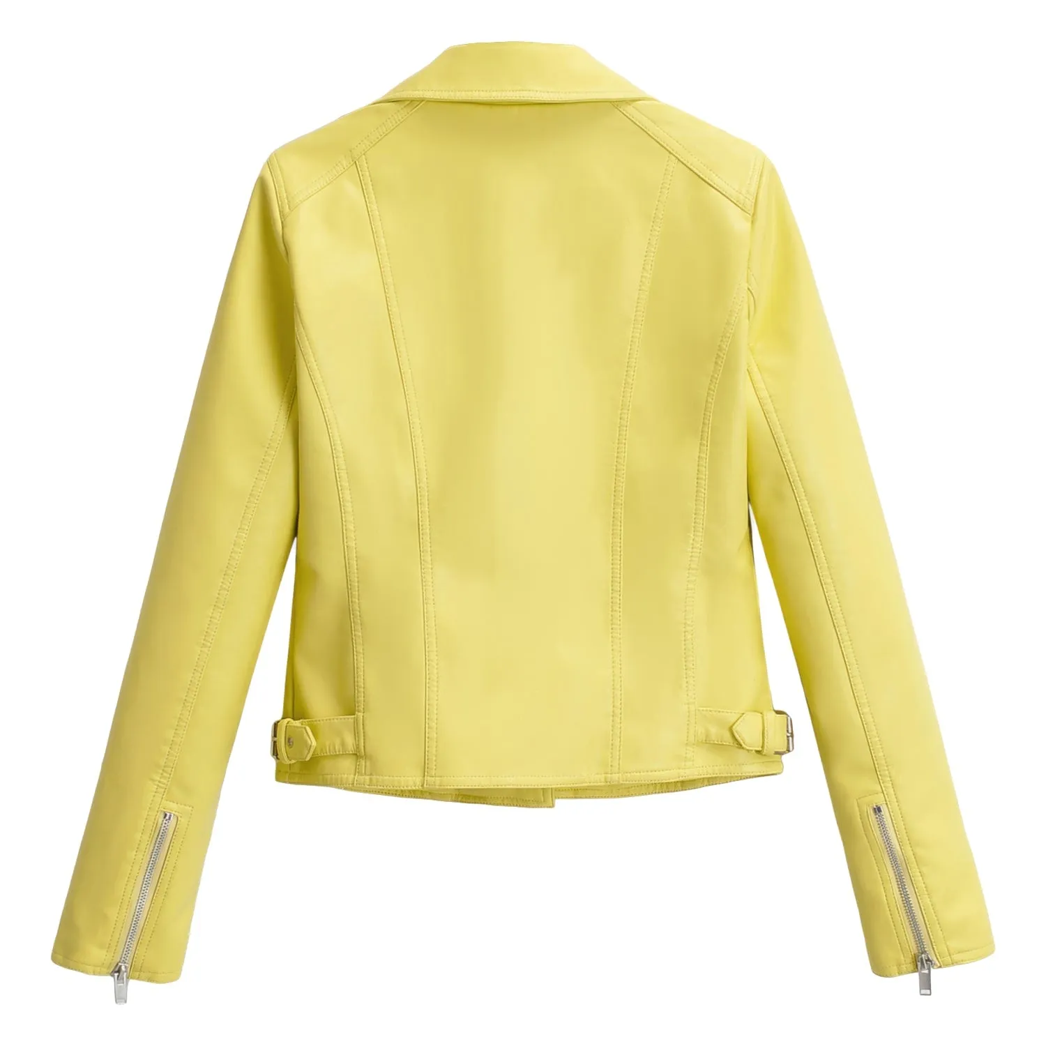 Women's Yellow Sheepskin Biker Jacket - Edgy Asymmetric Motorcycle Style