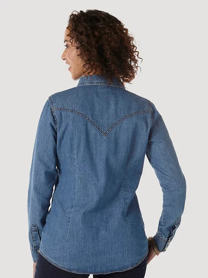 Wrangler® Women's Western Fashion Top- Mid Denim