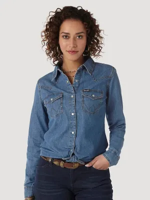 Wrangler® Women's Western Fashion Top- Mid Denim